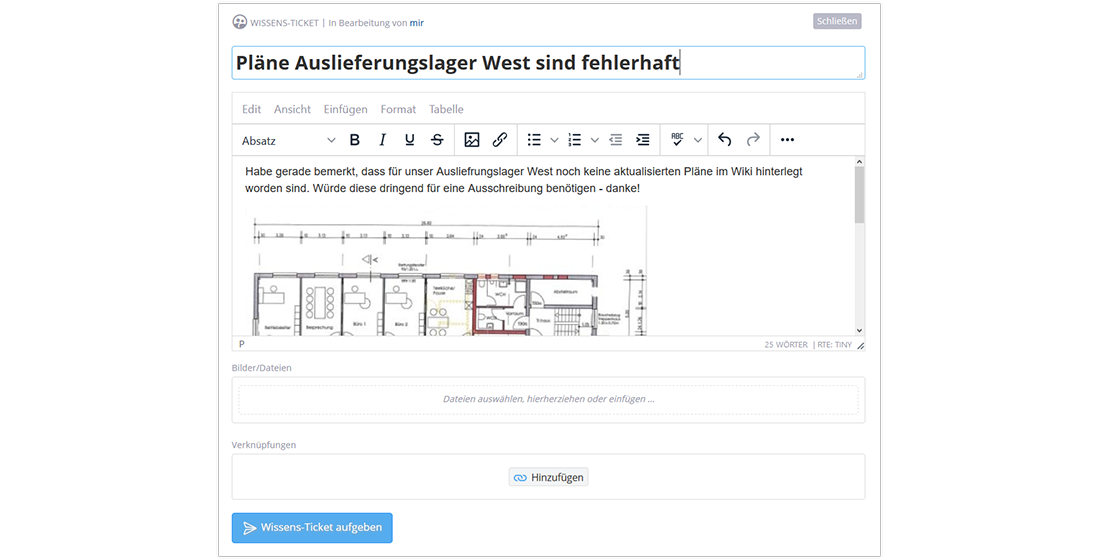 Wissens-Ticket im Unternehmen anfordern