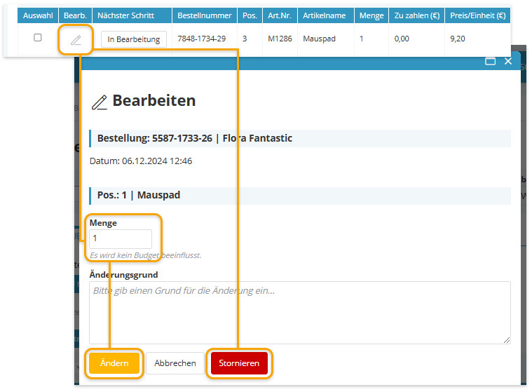 Bestellungen bearbeiten Bestellungen bearbeiten