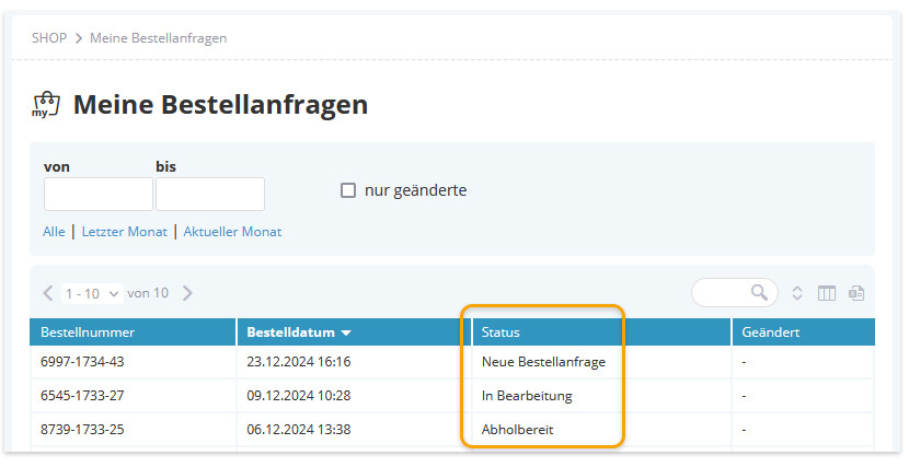 Bestellanfragen status Bestellanfragen status