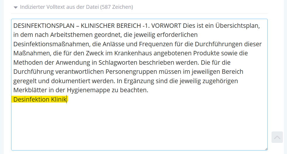 Volltextindizierter Text kann noch bearbeitet werden