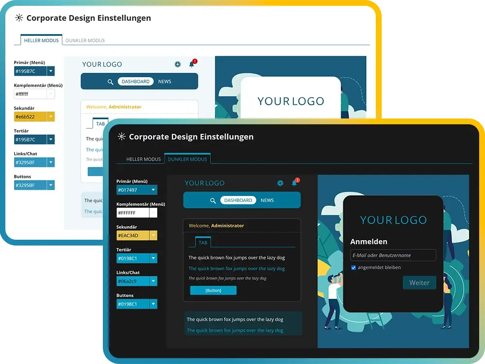 Individuelle Farbeinstellungen für Light-Mode und Dark-Mode