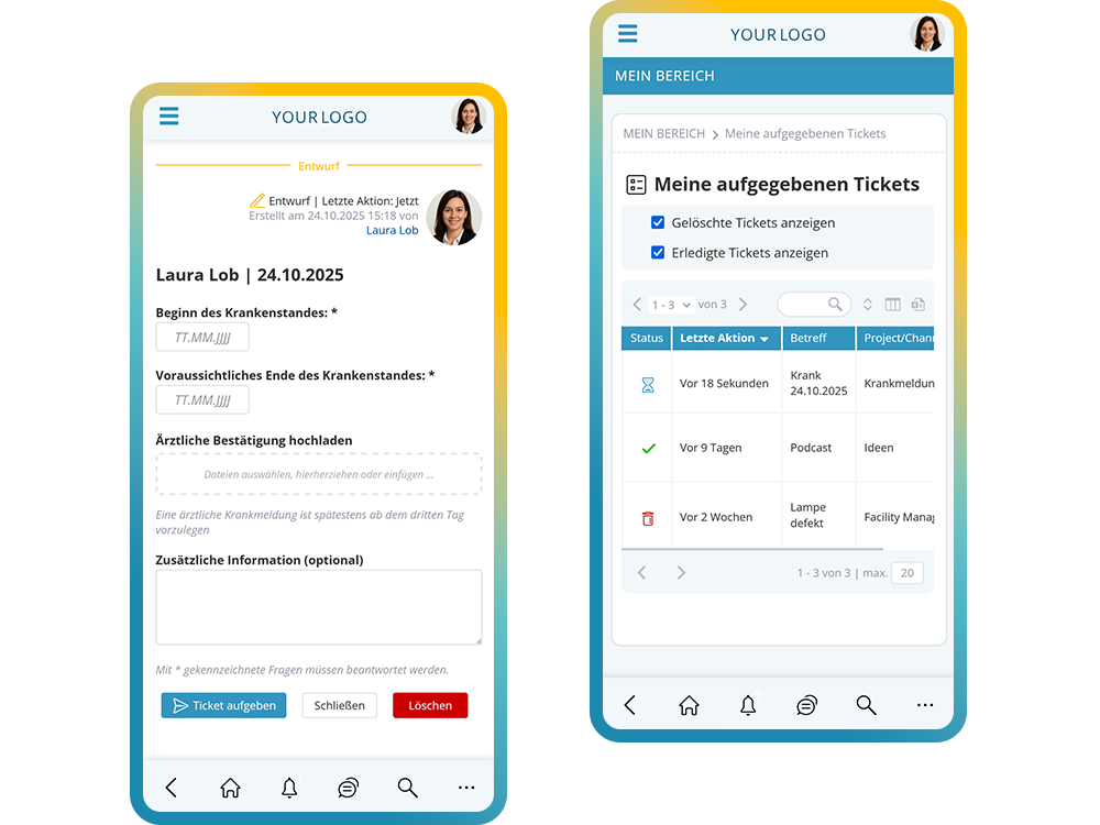 Ticketsystem mit Formulareingabe in der Mitarbeiter-App nutzen