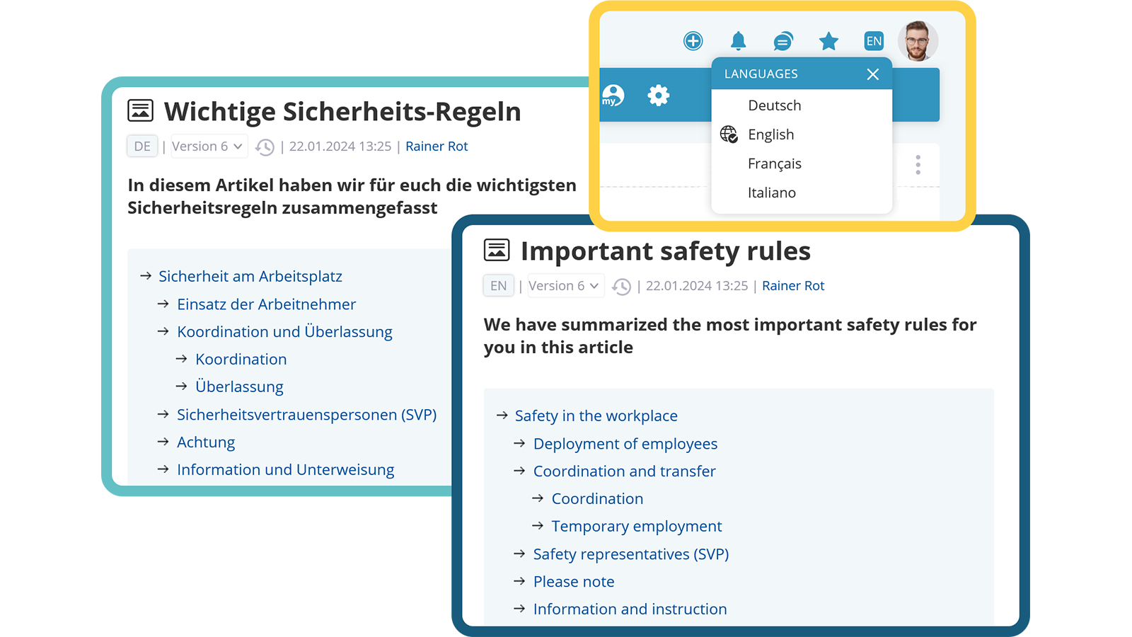 Mehrsprachige Ausführung des Intranets
