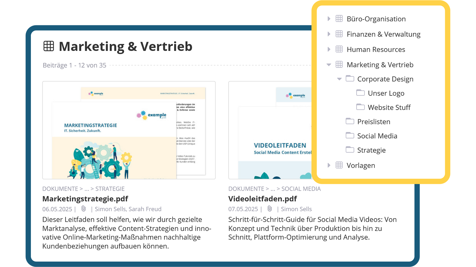 Strukturierte Ablage der Dokumente mit Kurzbeschreibung
