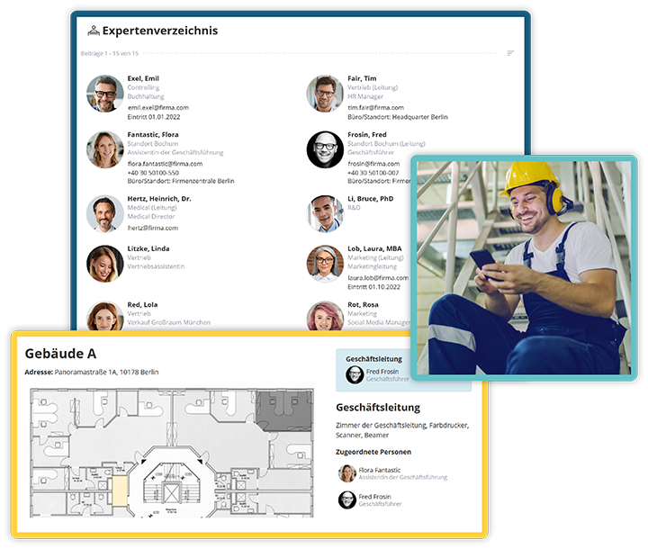 Floor plans make it easy to find colleagues at other locations