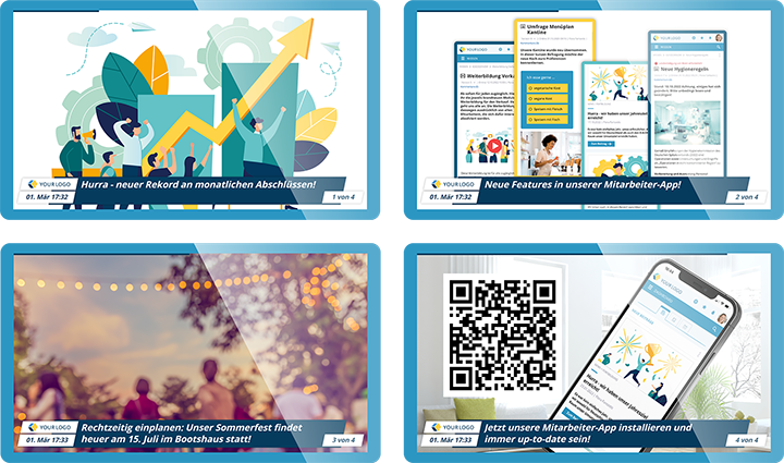 Different info screens in different locations inform, remind, inspire or entertain
